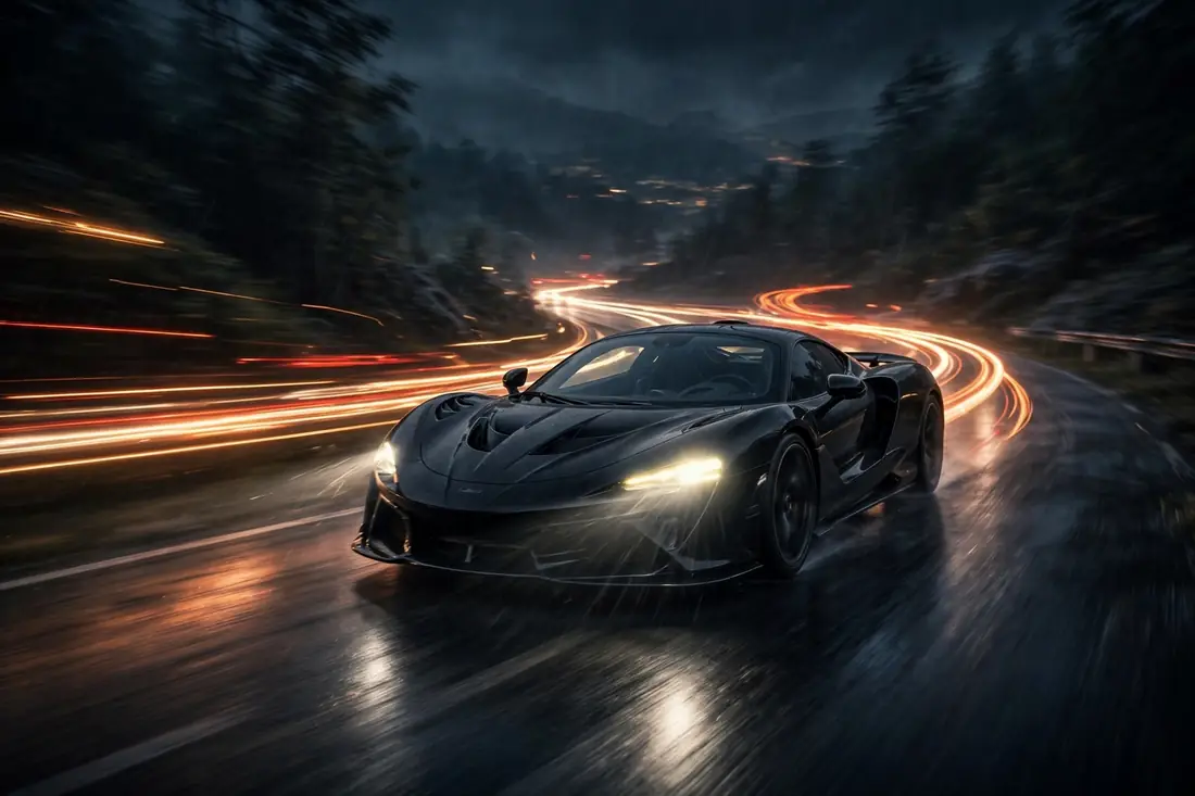 Raftar GT-R at night with light trails